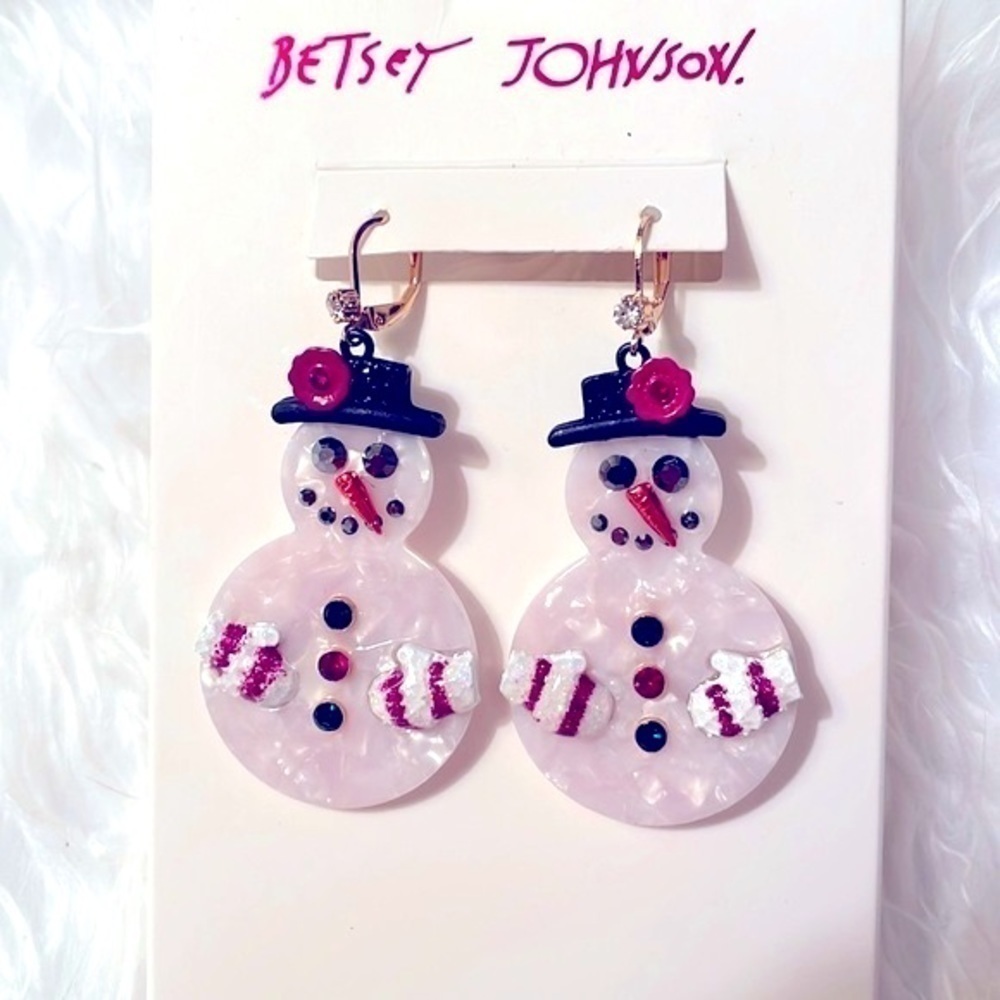 Brand New Betsey Johnson Snowman Winter Frosty Drop Earrings